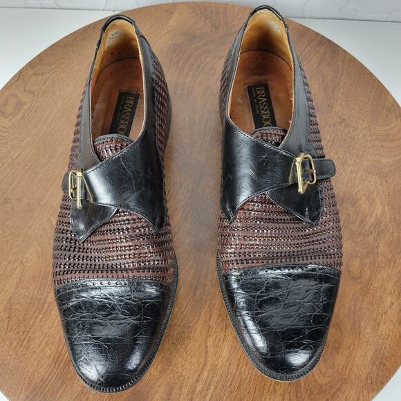 Brass Boot Mens Shoes 10 Brown Black Braided Leather Cap Toe Monk Strap Loafer - Picture 11 of 16